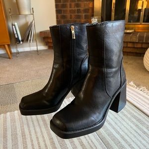 Nasty Gal Black faux leather square toe platform boots